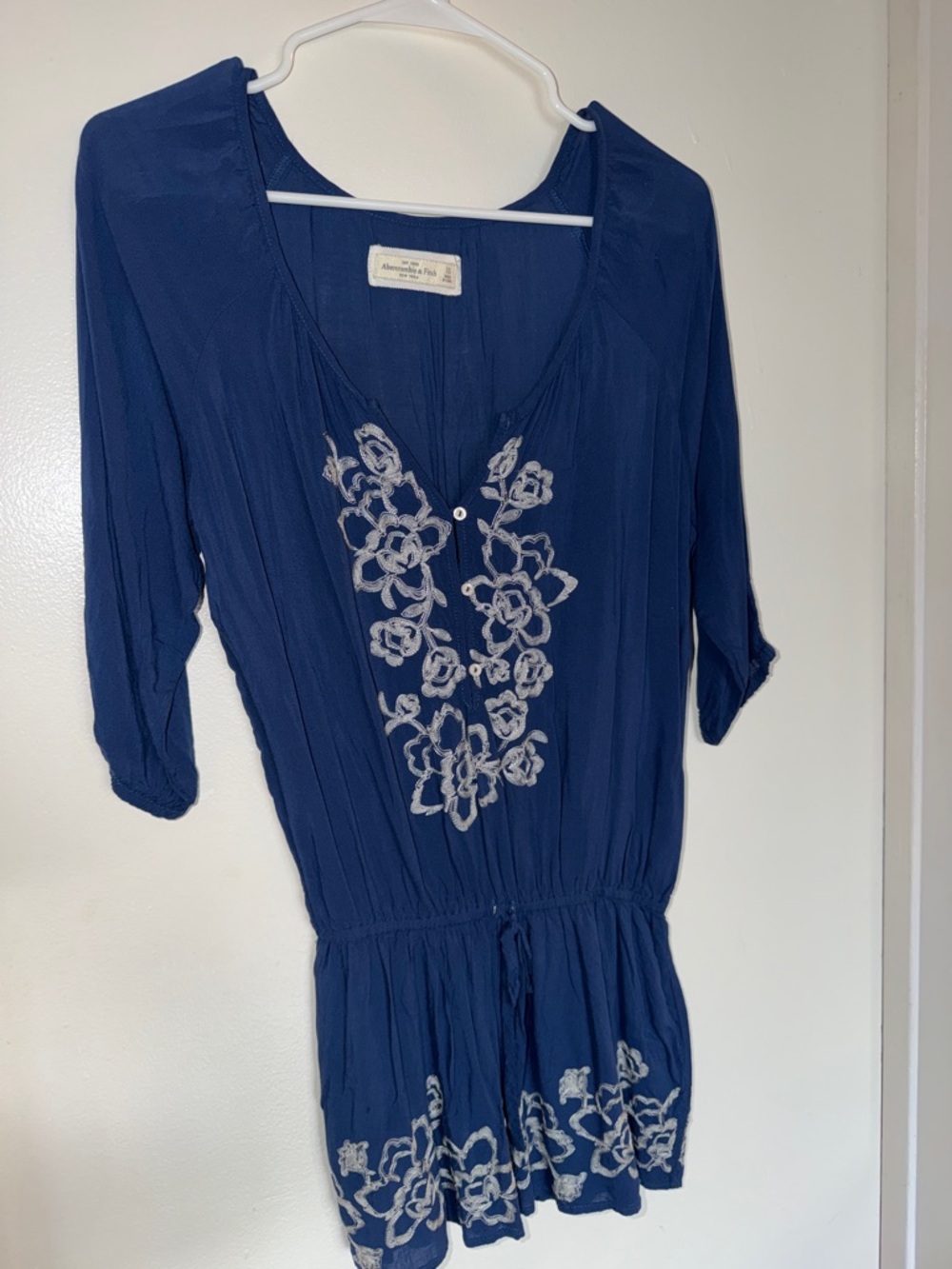 Abercrombie & Fitch Navy Blue Floral Embroidered V-Neck Romper